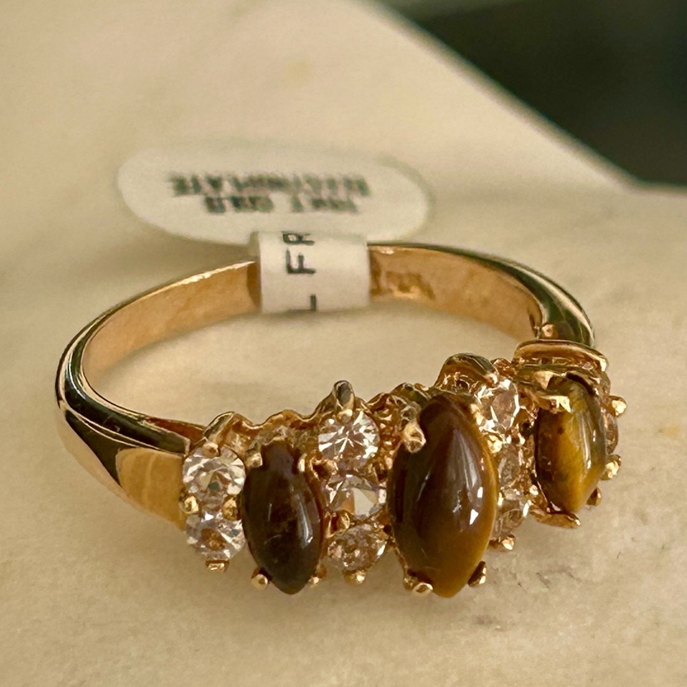 Genuine Tiger Eye 18K Gold Plated Band Ring - Picture 4 of 6